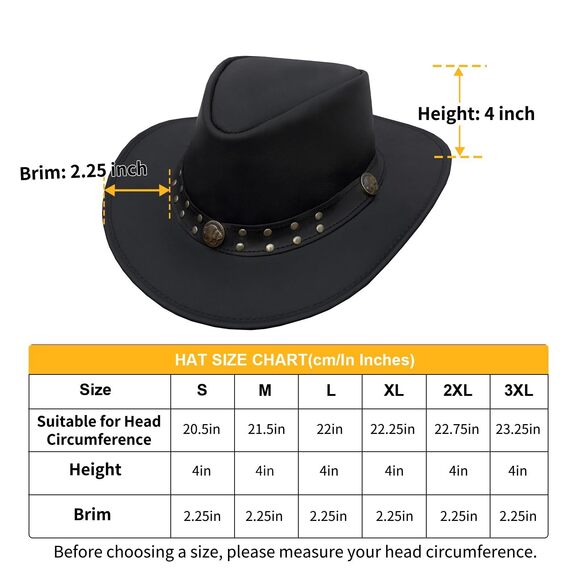 3911 Brown Leather Cowboy Western Hat For Men Woman Studded Steampunk